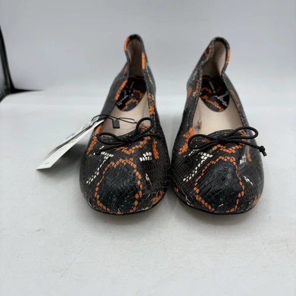 Zara Basic Shoes Womens Size 10 Black Orange Snake Print Block Heel Pumps - Picture 3 of 9